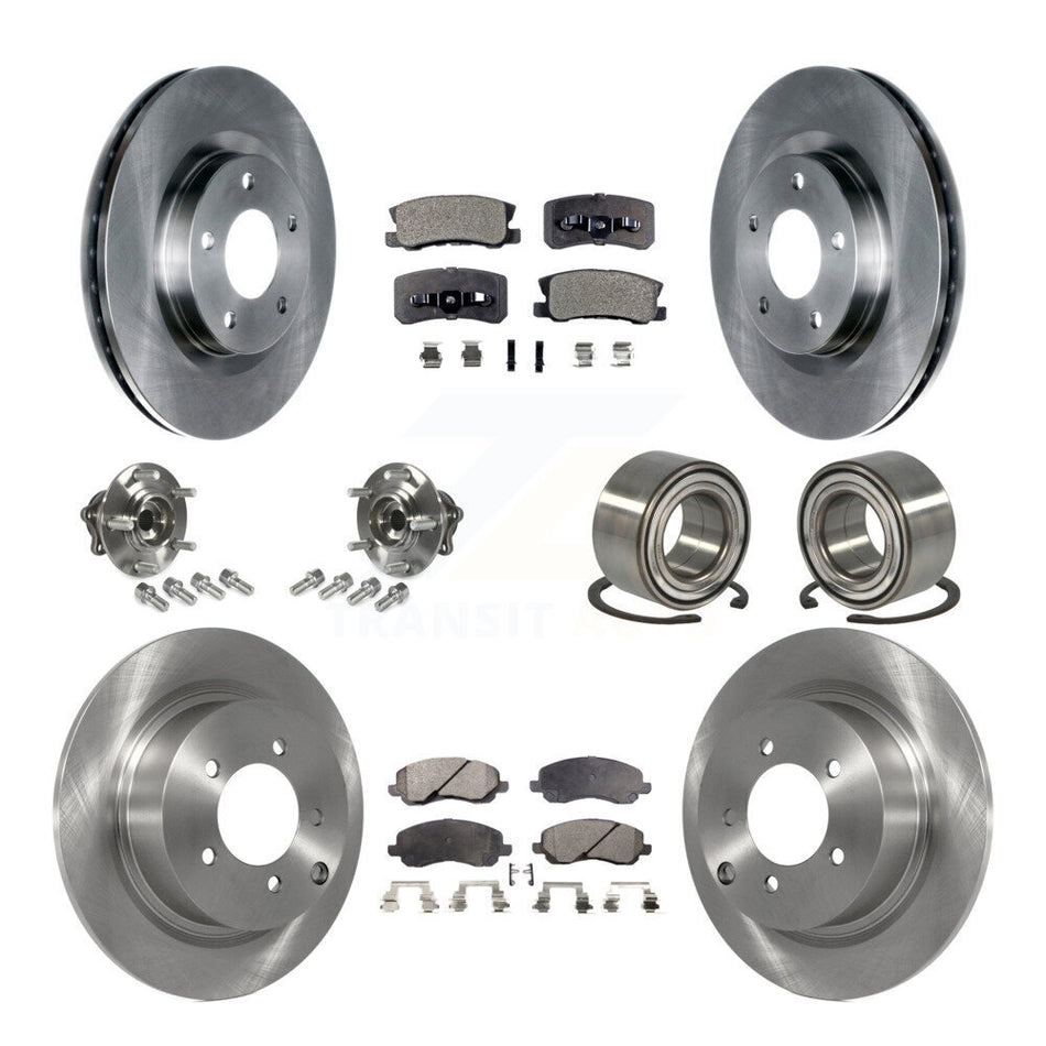 Front Rear Wheel Hub Bearings Assembly Disc Brake Rotors And Ceramic Pads Kit (10Pc) For Mitsubishi Outlander Without 7 Passenger Seating KBB-107104