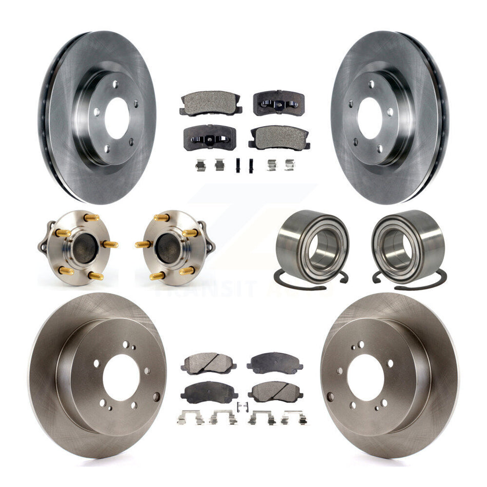 Front Rear Wheel Hub Bearings Assembly Disc Brake Rotors And Ceramic Pads Kit (10Pc) For 2011 Mitsubishi Outlander FWD with 3.0L Without 7 Passenger Seating KBB-107114