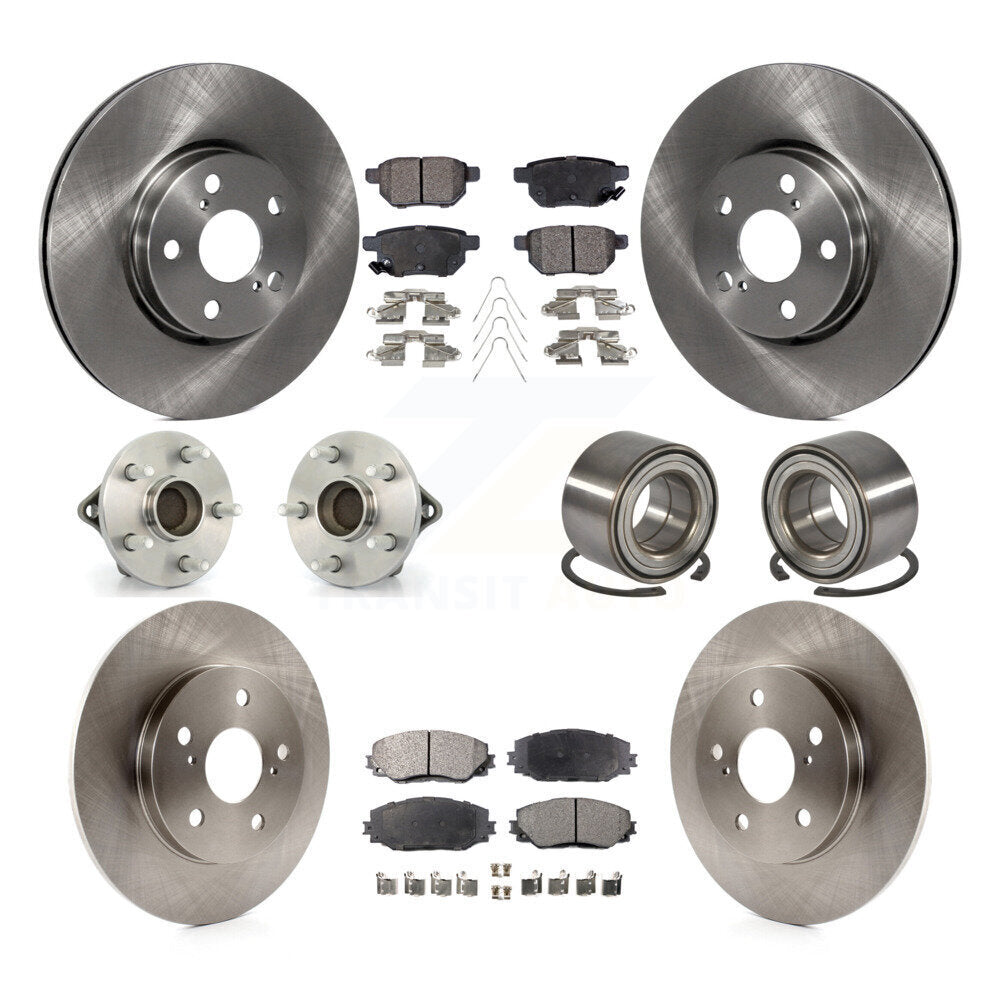 Front Rear Hub Bearings Disc Brake Rotors And Ceramic Pads Kit (10Pc) For Toyota Matrix KBB-107118