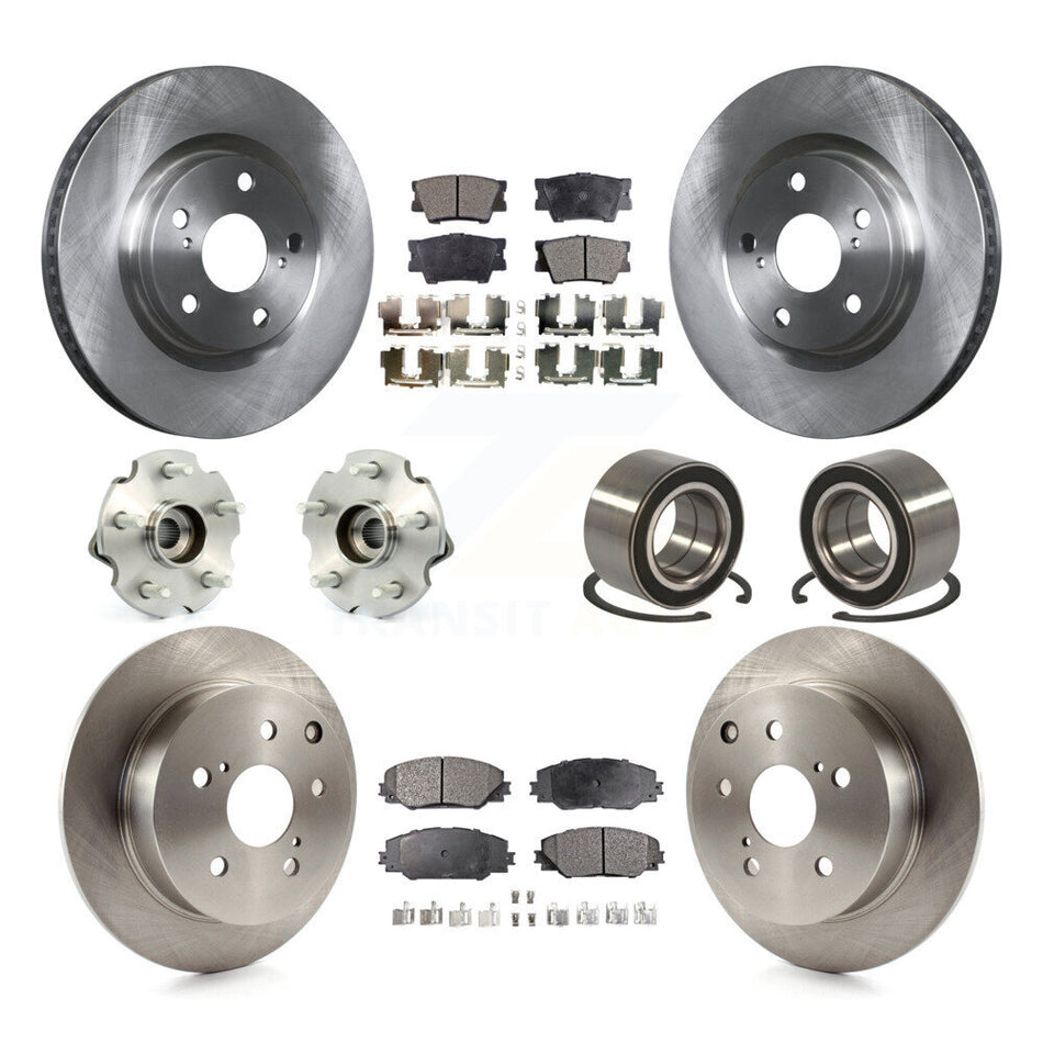 Front Rear Wheel Hub Bearings Assembly Disc Brake Rotors And Ceramic Pads Kit (10Pc) For Toyota Matrix Pontiac Vibe KBB-107119
