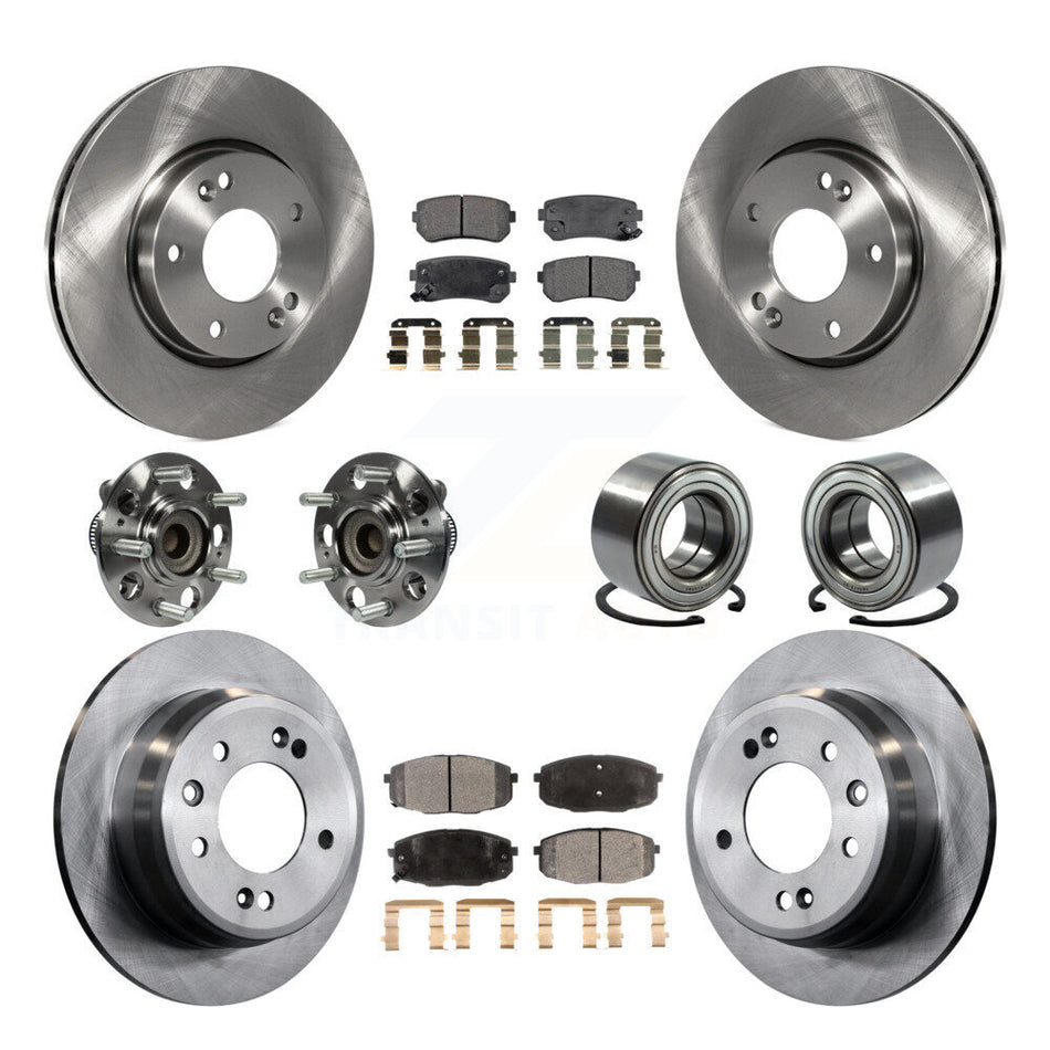 Front Rear Wheel Hub Bearings Assembly Disc Brake Rotors And Ceramic Pads Kit (10Pc) For 2010 Hyundai Elantra Hatchback with Non-ABS KBB-107126