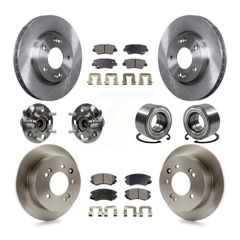 Front Rear Wheel Hub Bearings Assembly Disc Brake Rotors And Ceramic Pads Kit (10Pc) For 2010 Hyundai Elantra Sedan with Non-ABS From 03 23 10 KBB-107127