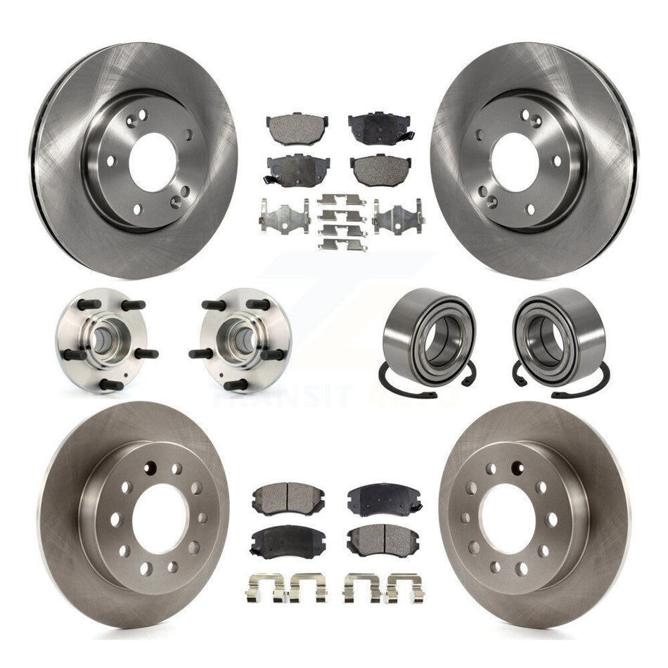 Front Rear Wheel Hub Bearings Assembly Disc Brake Rotors And Ceramic Pads Kit (10Pc) For Hyundai Tiburon KBB-107129