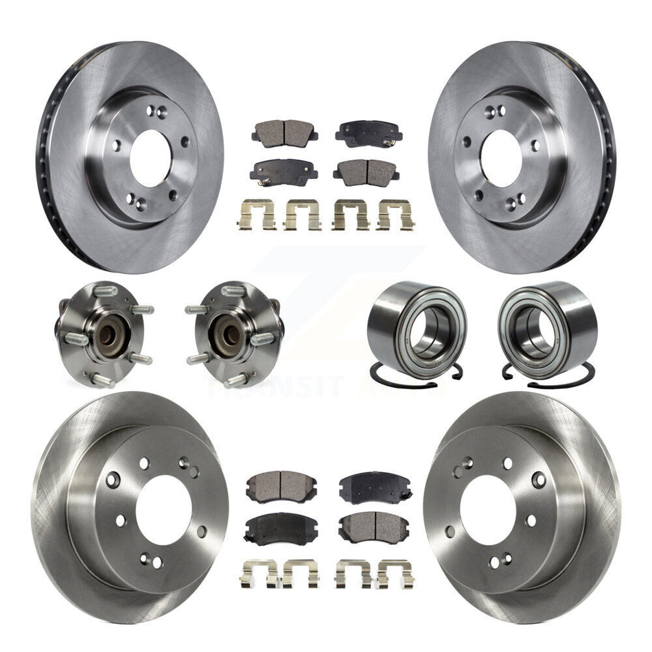 Front Rear Wheel Hub Bearings Assembly Disc Brake Rotors And Ceramic Pads Kit (10Pc) For Kia Soul KBB-107146