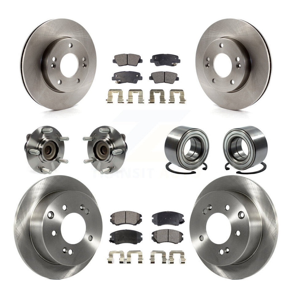 Front Rear Wheel Hub Bearings Assembly Disc Brake Rotors And Ceramic Pads Kit (10Pc) For Kia Soul KBB-107148