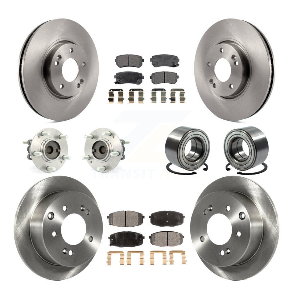 Front Rear Wheel Hub Bearings Assembly Disc Brake Rotors And Ceramic Pads Kit (10Pc) For Kia Forte Koup Forte5 KBB-107151