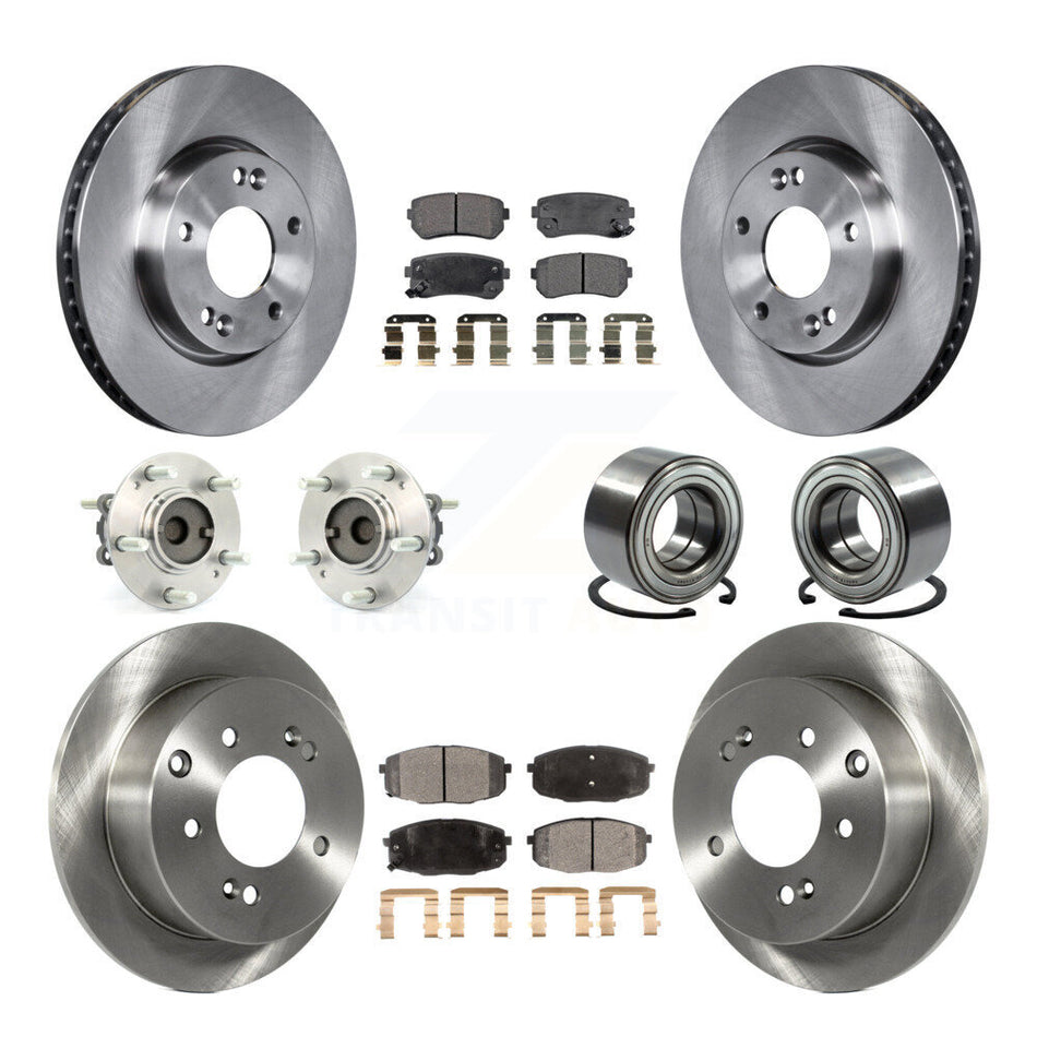 Front Rear Wheel Hub Bearings Assembly Disc Brake Rotors And Ceramic Pads Kit (10Pc) For Kia Forte Koup Forte5 KBB-107152