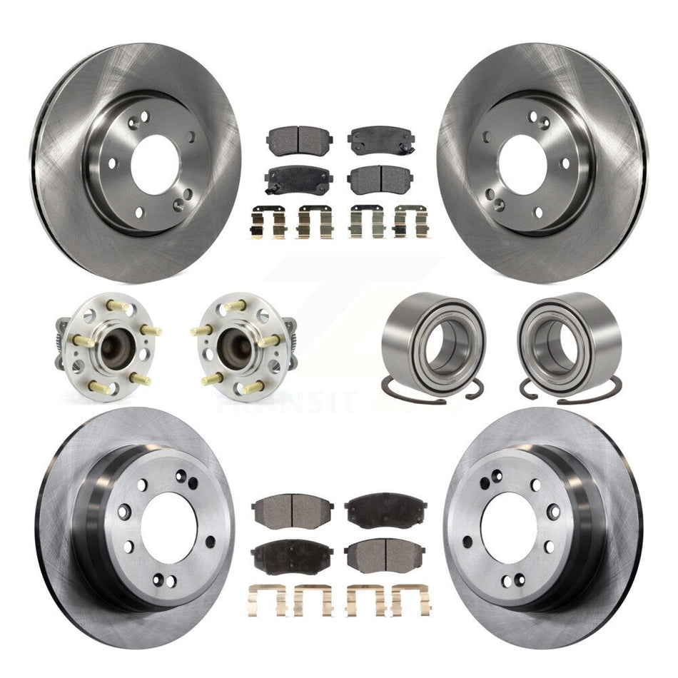 Front Rear Wheel Hub Bearings Assembly Disc Brake Rotors And Ceramic Pads Kit (10Pc) For Hyundai Tucson Kia Sportage FWD KBB-107154