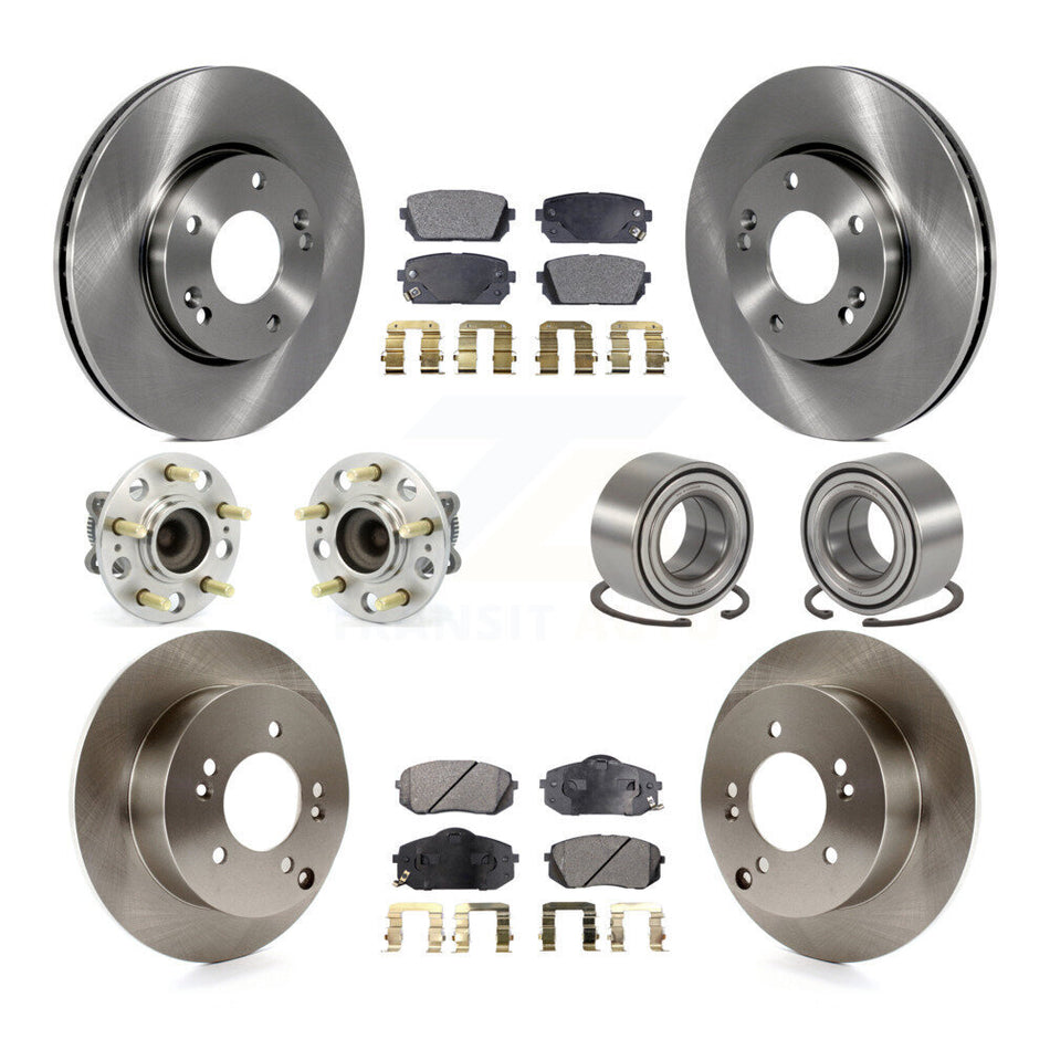 Front Rear Wheel Hub Bearings Assembly Disc Brake Rotors And Ceramic Pads Kit (10Pc) For 2008-2009 Kia Rondo KBB-107161