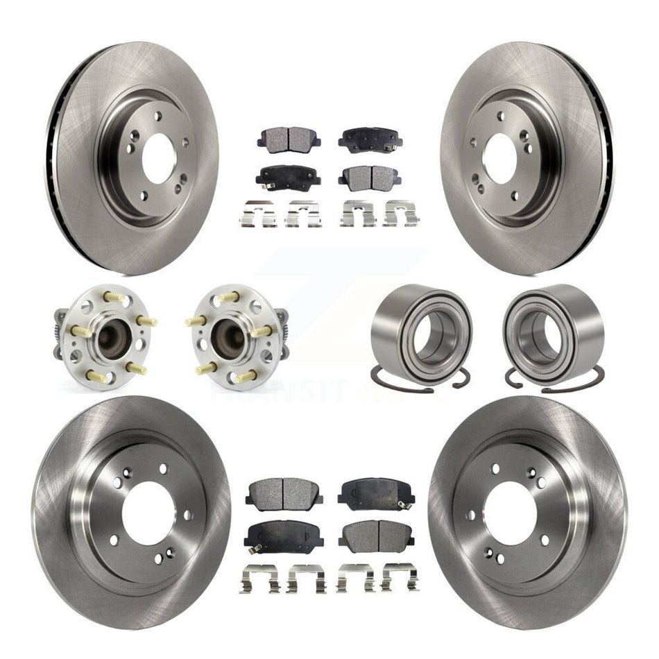 Front Rear Wheel Hub Bearings Assembly Disc Brake Rotors And Ceramic Pads Kit (10Pc) For 2013 Kia Optima 2.0L With Electric Parking KBB-107163