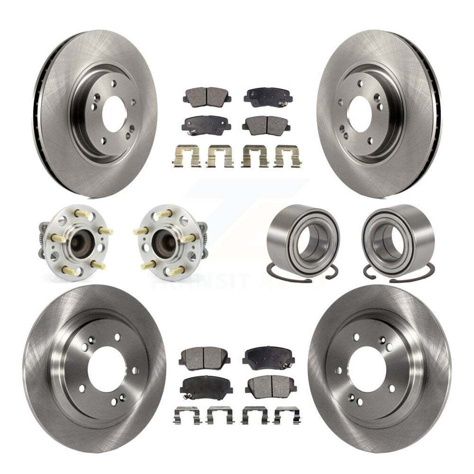 Front Rear Wheel Hub Bearings Assembly Disc Brake Rotors And Ceramic Pads Kit (10Pc) For 2016-2017 Hyundai Azera Limited KBB-107165