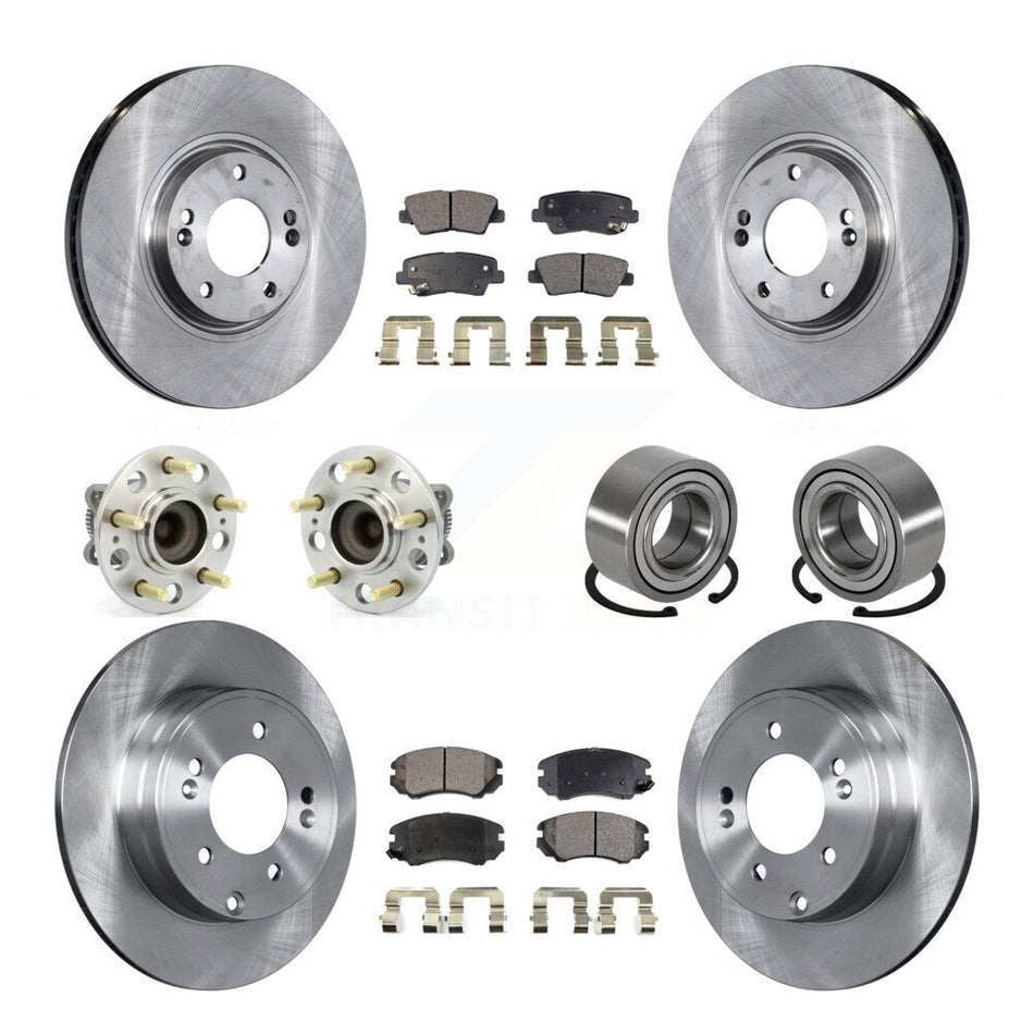 Front Rear Wheel Hub Bearings Assembly Disc Brake Rotors And Ceramic Pads Kit (10Pc) For 2011 Hyundai Azera KBB-107166
