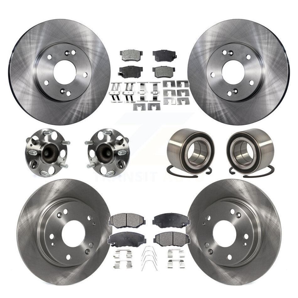 Front Rear Wheel Hub Bearings Assembly Disc Brake Rotors And Ceramic Pads Kit (10Pc) For Honda Civic KBB-107179