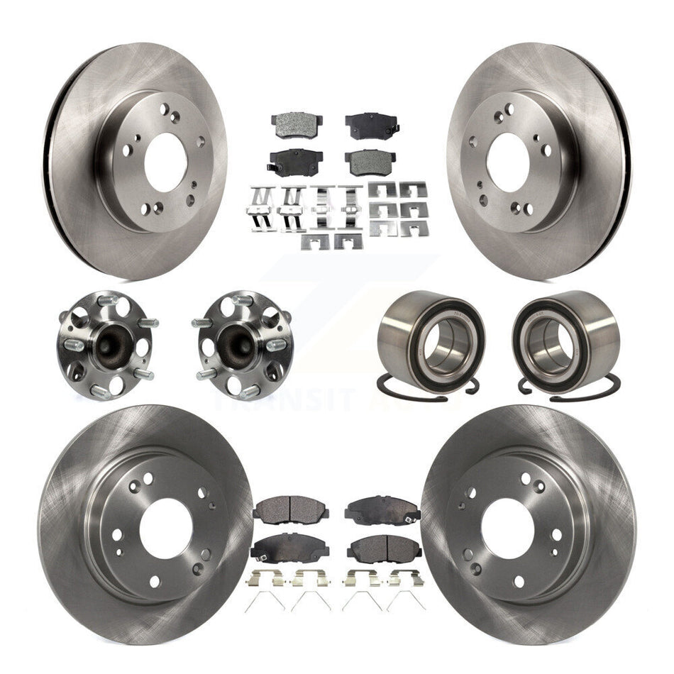 Front Rear Wheel Hub Bearings Assembly Disc Brake Rotors And Ceramic Pads Kit (10Pc) For Honda Civic KBB-107180