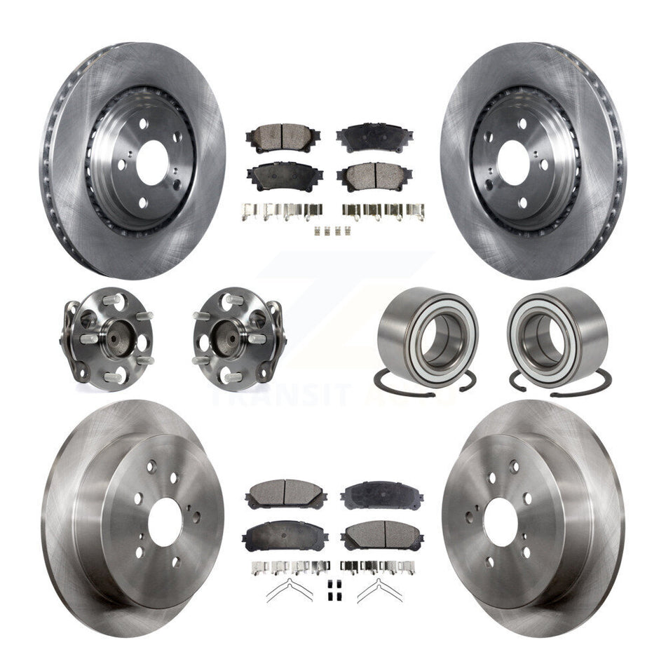 Front Rear Wheel Hub Bearings Assembly Disc Brake Rotors And Ceramic Pads Kit (10Pc) For 2011-2020 Toyota Sienna FWD KBB-107186