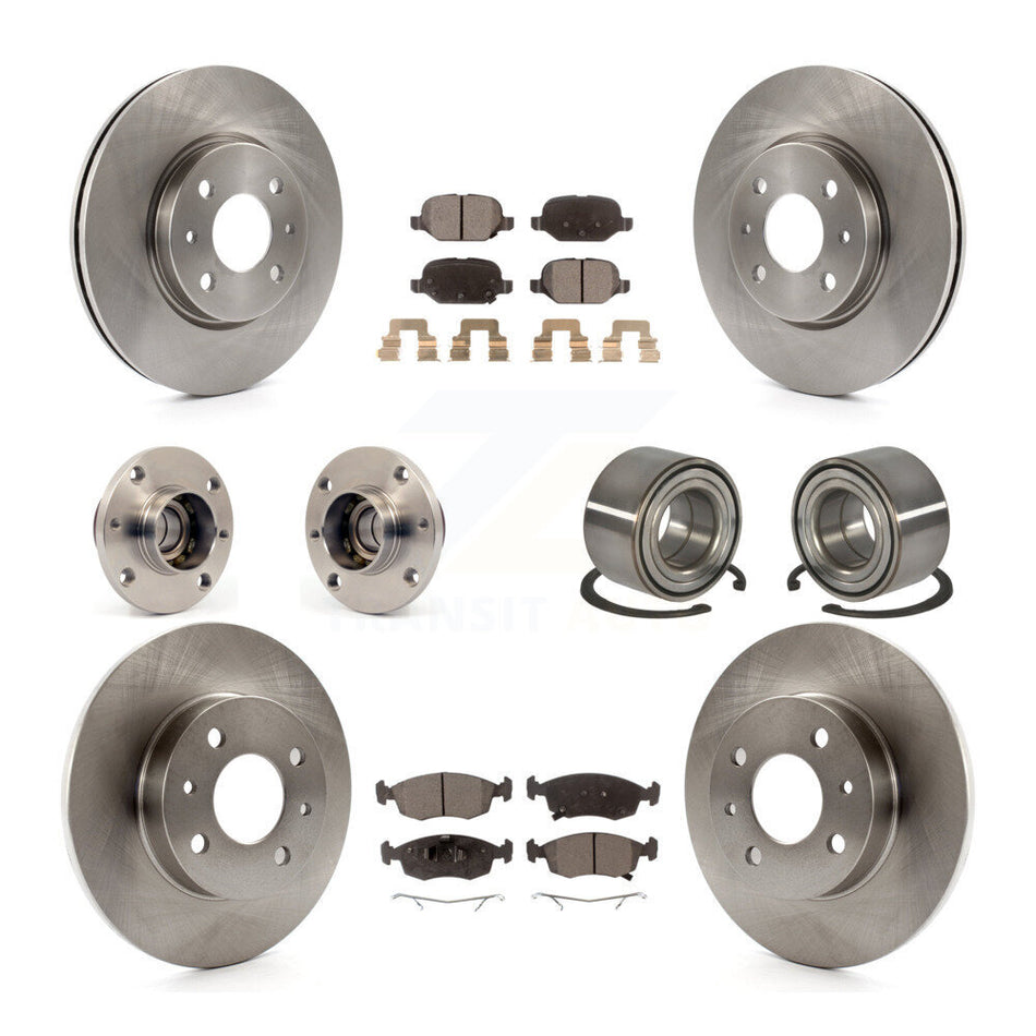 Front Rear Wheel Hub Bearings Assembly Disc Brake Rotors And Ceramic Pads Kit (10Pc) For Fiat 500 KBB-107190