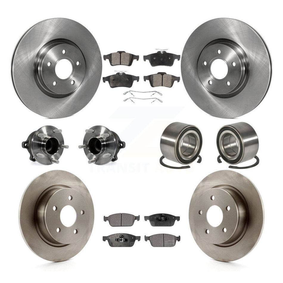 Front Rear Wheel Hub Bearings Assembly Disc Brake Rotors And Ceramic Pads Kit (10Pc) For 2013-2016 Ford Escape FWD with 2.0L Without Parking Assist KBB-107208