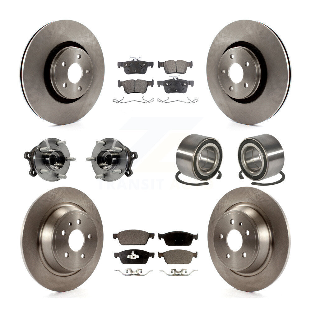 Front Rear Wheel Hub Bearing Disc Brake Rotor And Ceramic Pads Kit (10Pc) For Lincoln MKC KBB-107212