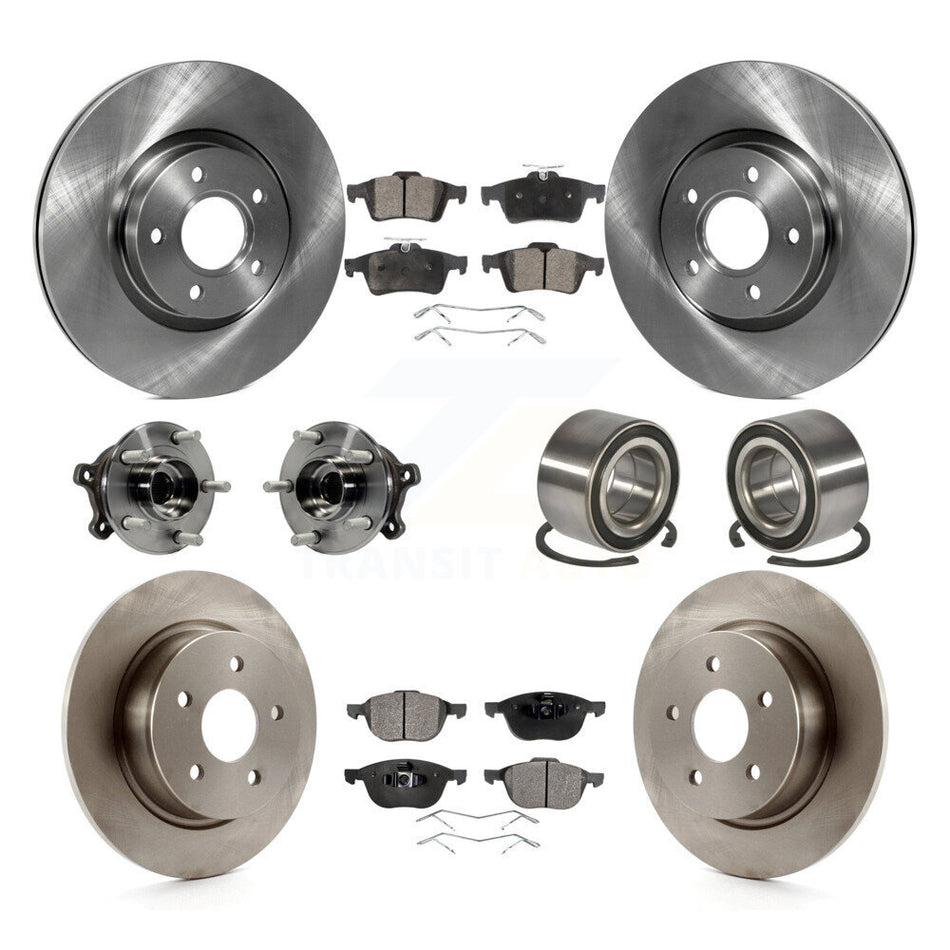 Front Rear Wheel Hub Bearings Assembly Disc Brake Rotors And Ceramic Pads Kit (10Pc) For 2015-2016 Ford Escape AWD with 2.5L KBB-107215