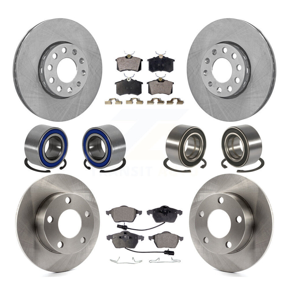 Front Rear Wheel Bearings Disc Brake Rotors And Ceramic Pads Kit (10Pc) For Volkswagen Passat AWD with 2.8L KBB-107270