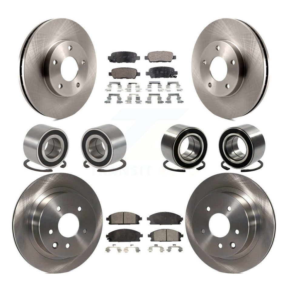 Front Rear Wheel Bearings Disc Brake Rotors And Ceramic Pads Kit (10Pc) For 2005-2006 Nissan X-Trail FWD KBB-107298
