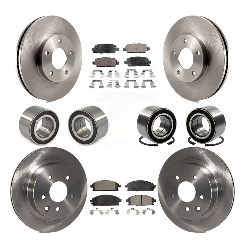 Front Rear Wheel Bearings Disc Brake Rotors And Ceramic Pads Kit (10Pc) For Nissan X-Trail KBB-107299