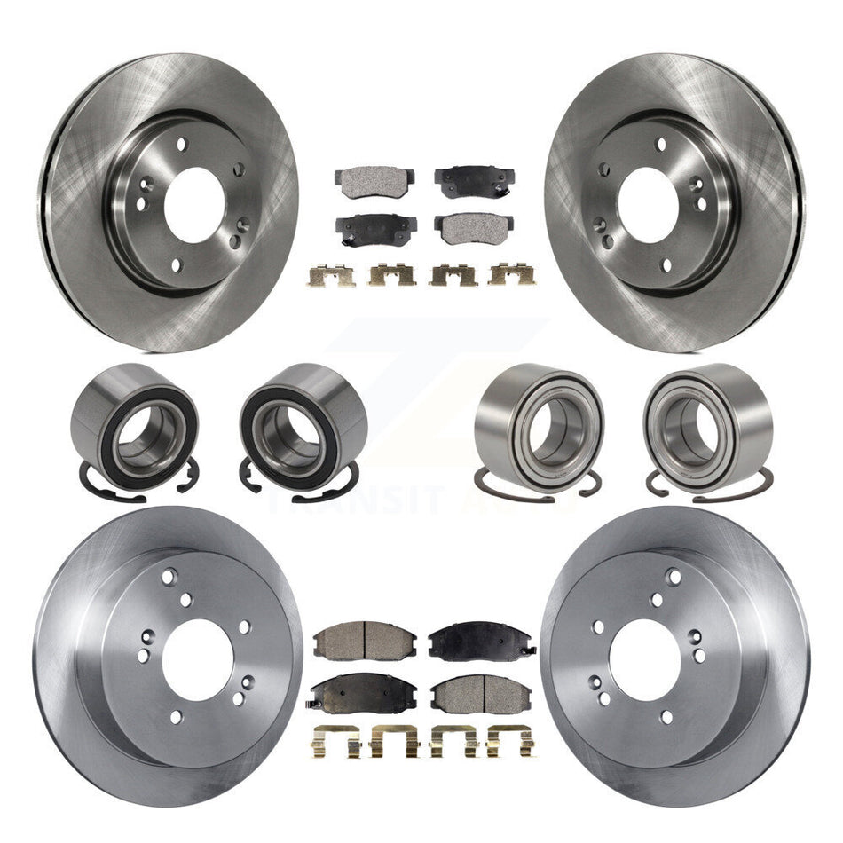 Front Rear Wheel Bearings Disc Brake Rotors And Ceramic Pads Kit (10Pc) For Hyundai Santa Fe With 276mm Diameter Rotor KBB-107313