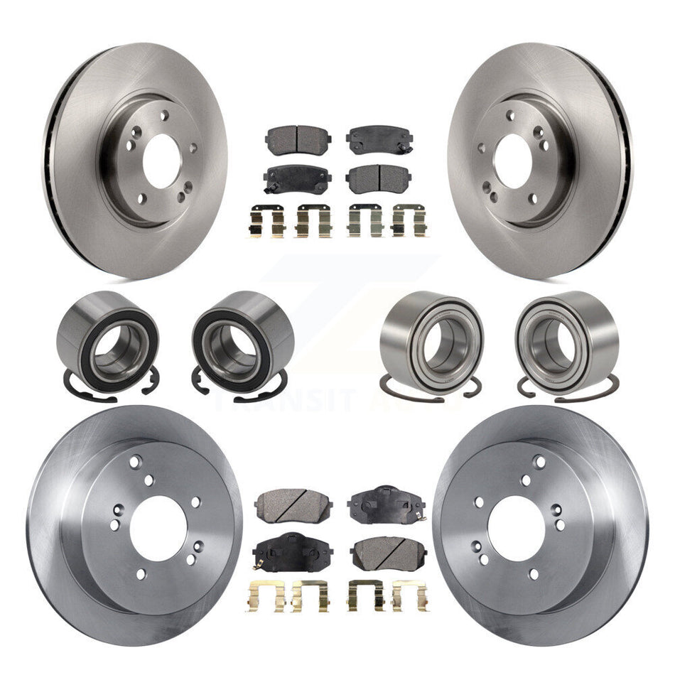 Front Rear Wheel Bearings Disc Brake Rotors And Ceramic Pads Kit (10Pc) For Hyundai Tucson Kia Sportage AWD KBB-107315