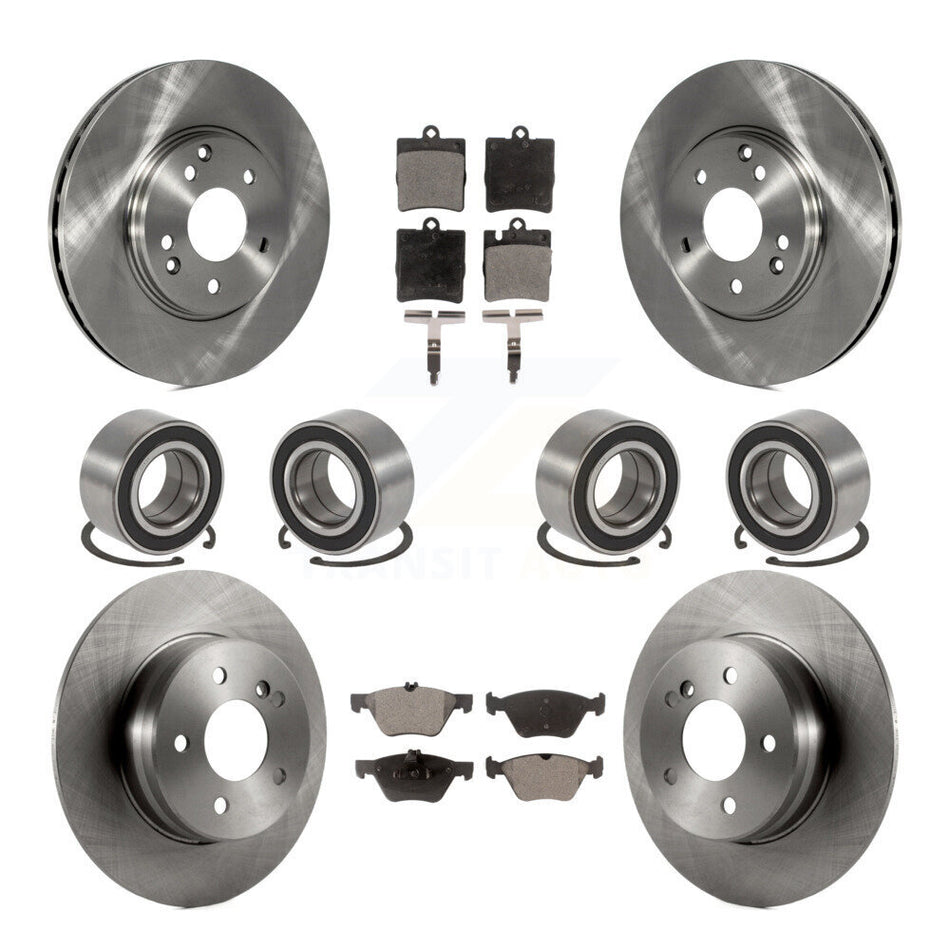 Front Rear Wheel Bearings Disc Brake Rotors And Ceramic Pads Kit (10Pc) For 1998-2002 Mercedes-Benz E320 4Matic with Sedan KBB-107318