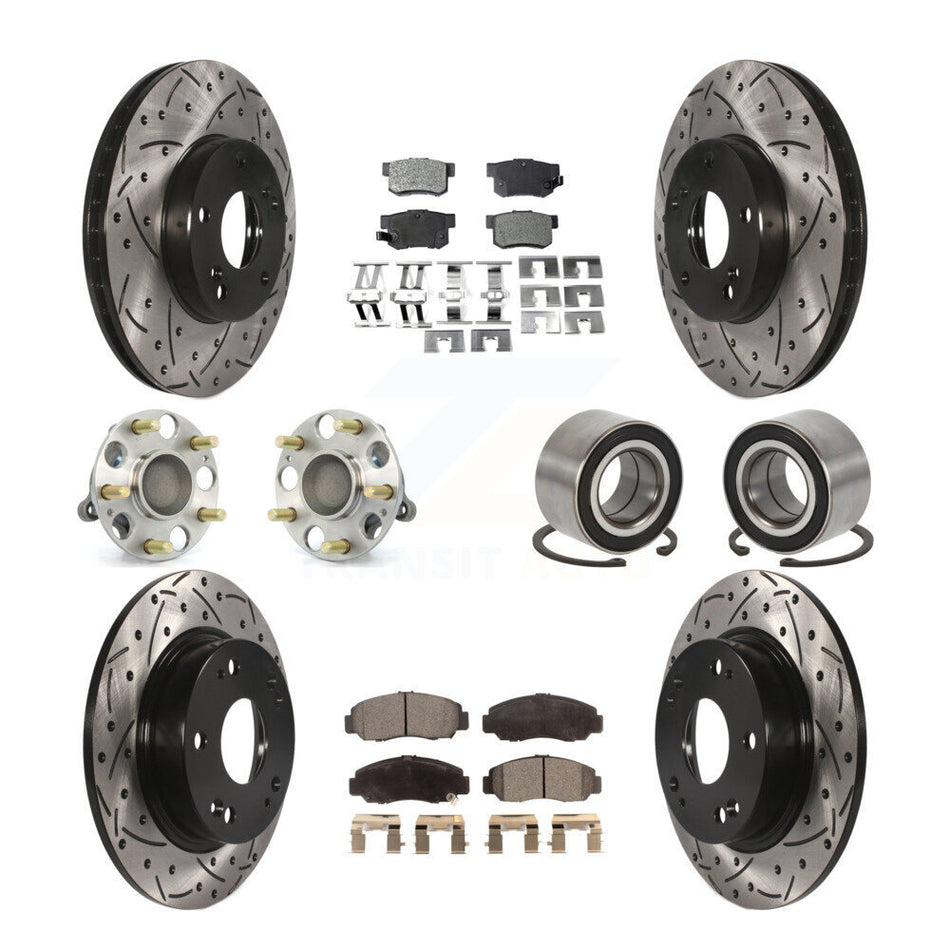 Front Rear Wheel Hub Bearings Assembly Coated Disc Brake Rotors And Semi-Metallic Pads Kit (10Pc) For Acura CSX KBB-107327