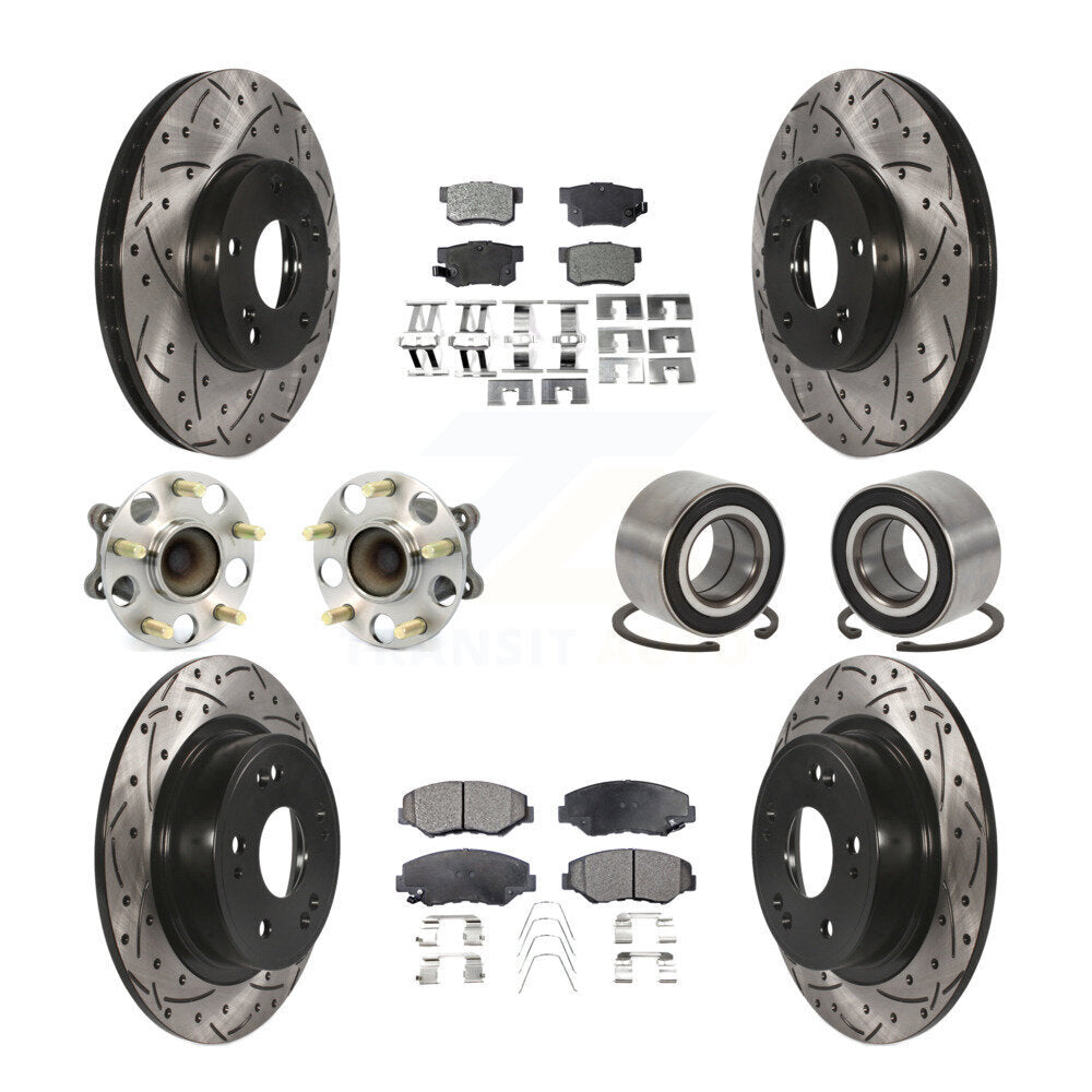 Front Rear Wheel Hub Bearing Coated Disc Brake Rotor And Pads Kit (10Pc) For Honda Accord KBB-107331