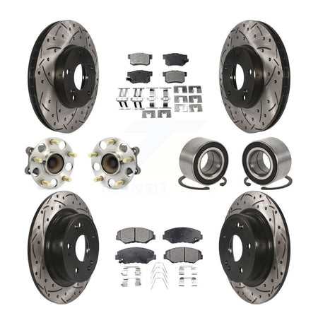 Front Rear Wheel Hub Bearing Coated Disc Brake Rotor And Pads Kit (10Pc) For Honda Accord KBB-107331