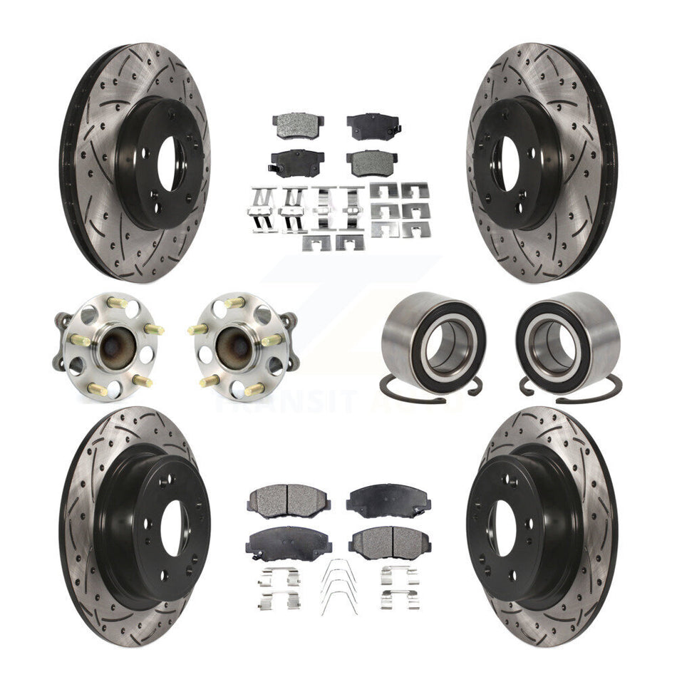 Front Rear Wheel Hub Bearing Coated Disc Brake Rotor And Pads Kit (10Pc) For Honda Accord KBB-107331