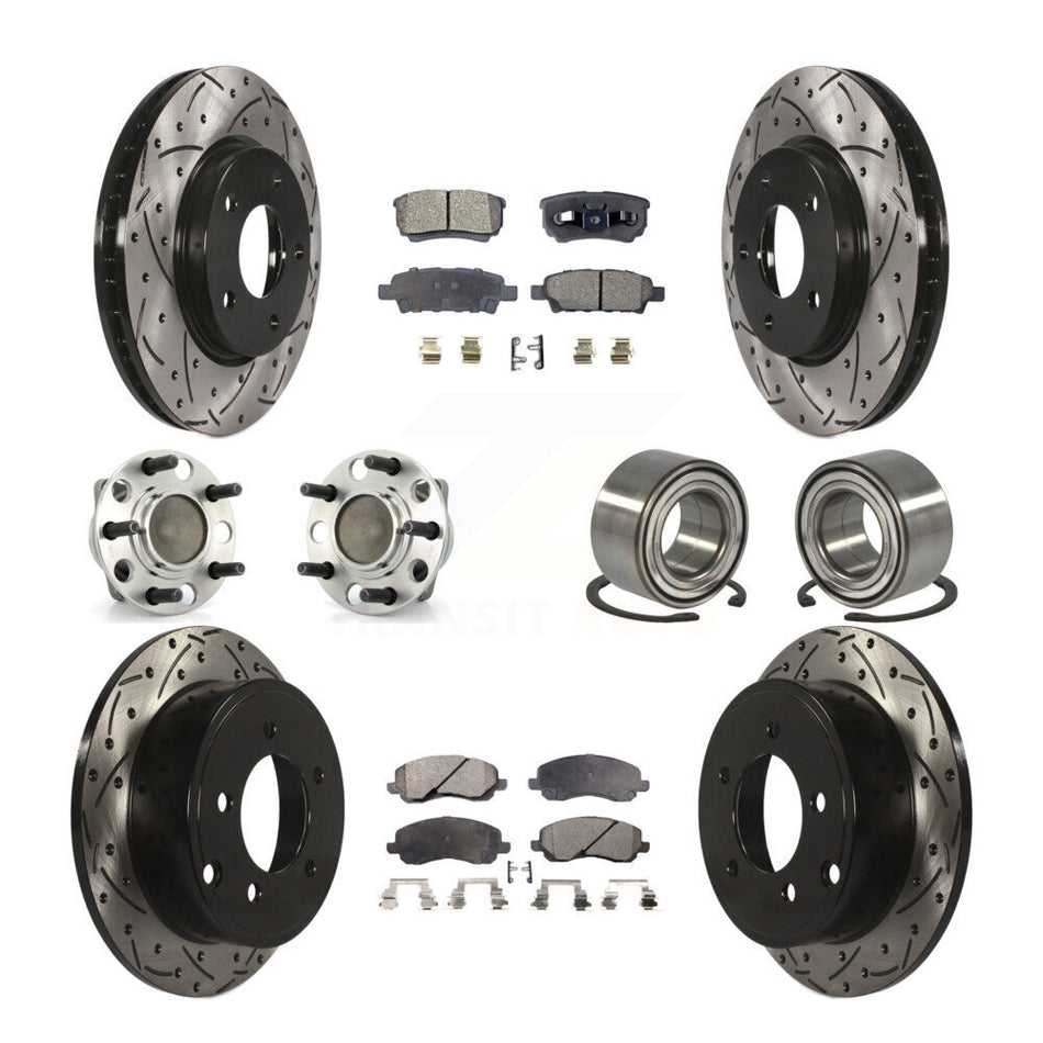 Front Rear Wheel Hub Bearings Assembly Coated Disc Brake Rotors And Semi-Metallic Pads Kit (10Pc) For Dodge Caliber KBB-107332