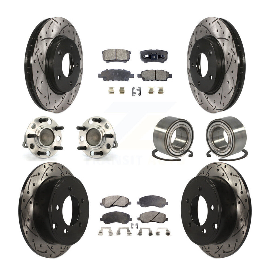 Front Rear Wheel Hub Bearings Assembly Coated Disc Brake Rotors And Semi-Metallic Pads Kit (10Pc) For Dodge Caliber KBB-107334