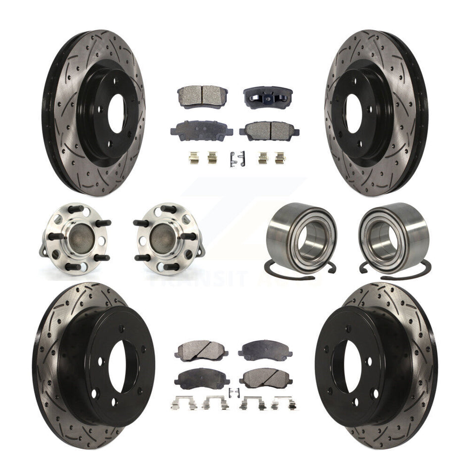 Front Rear Wheel Hub Bearings Assembly Coated Disc Brake Rotors And Semi-Metallic Pads Kit (10Pc) For Jeep Patriot Compass Dodge Caliber KBB-107335