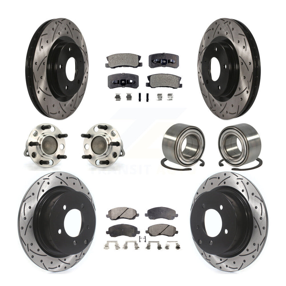 Front Rear Wheel Hub Bearings Assembly Coated Disc Brake Rotors And Semi-Metallic Pads Kit (10Pc) For Jeep Patriot Compass With 302mm Diameter Rotor FWD KBB-107336