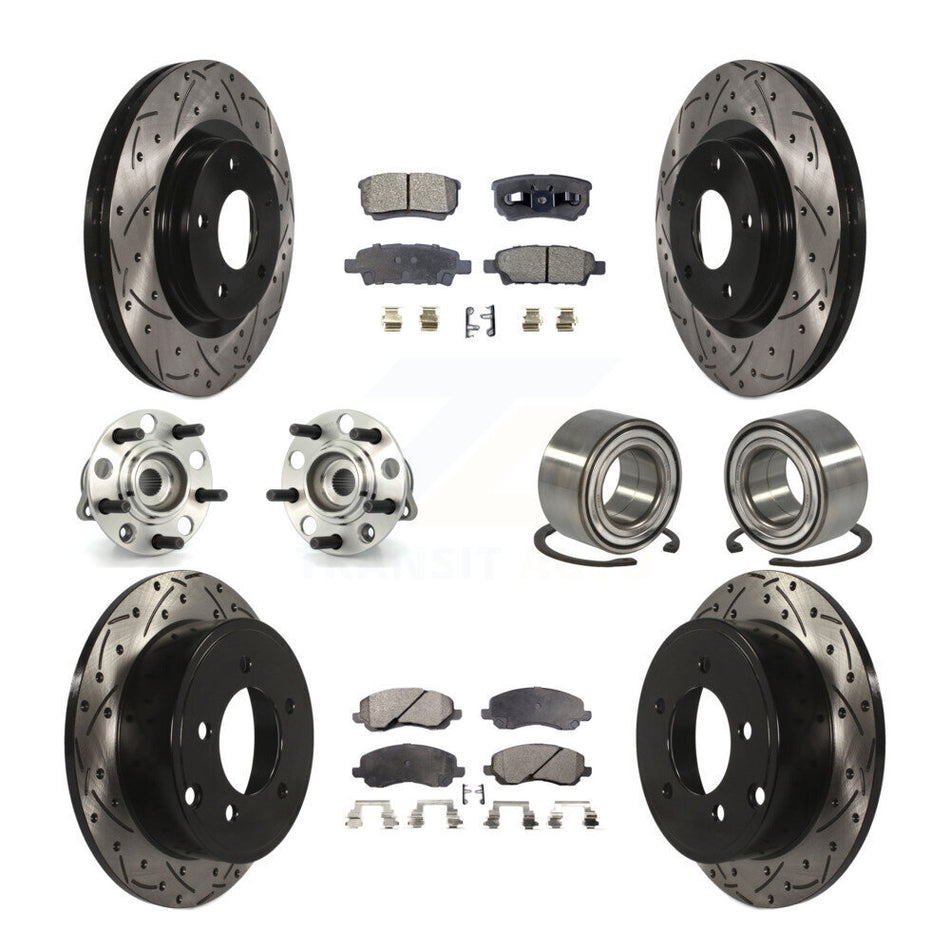 Front Rear Wheel Hub Bearings Assembly Coated Disc Brake Rotors And Semi-Metallic Pads Kit (10Pc) For Jeep Patriot Compass Dodge Caliber KBB-107337