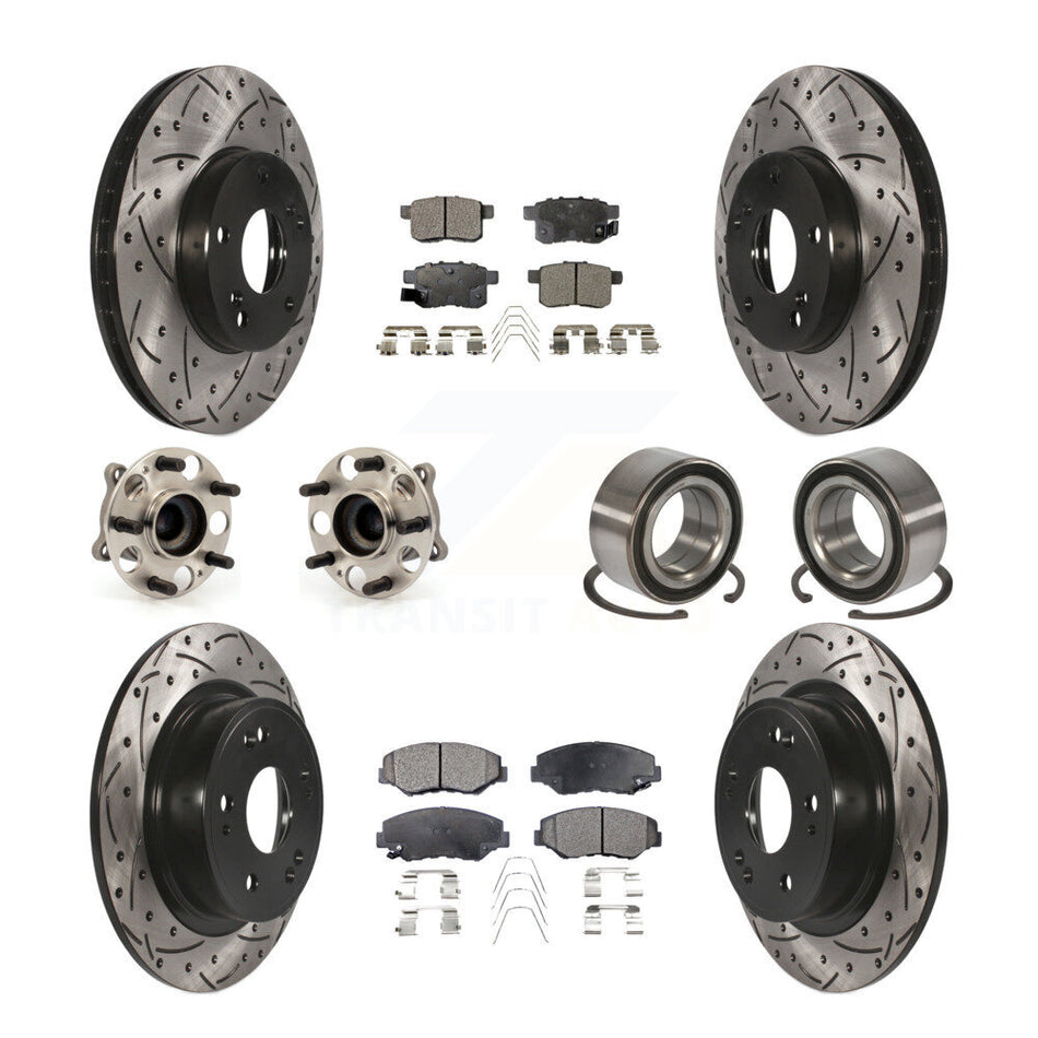 Front Rear Wheel Hub Bearings Assembly Coated Disc Brake Rotors And Semi-Metallic Pads Kit (10Pc) For Honda Accord KBB-107343