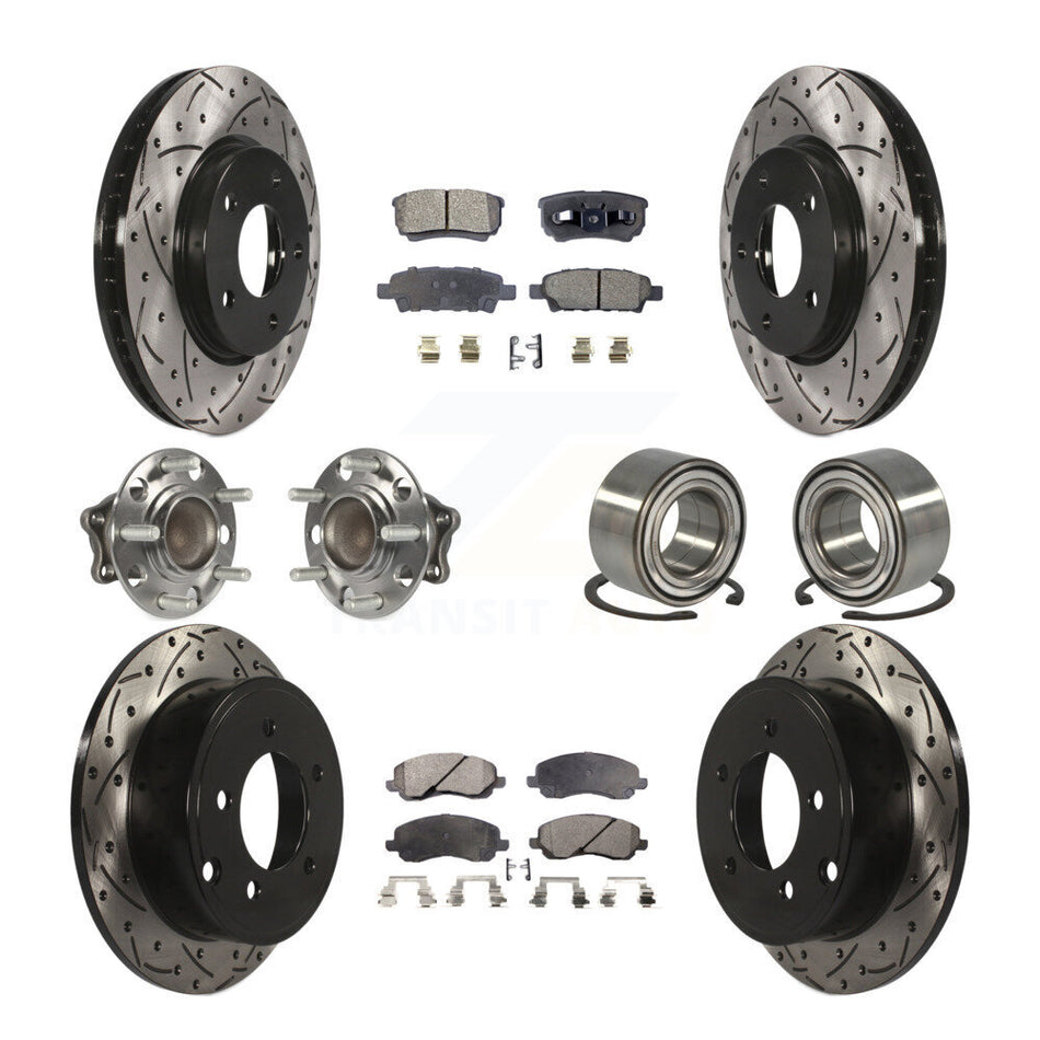 Front Rear Wheel Hub Bearings Assembly Coated Disc Brake Rotors And Semi-Metallic Pads Kit (10Pc) For 2008-2009 Mitsubishi Lancer DE with FWD Non-ABS KBB-107346