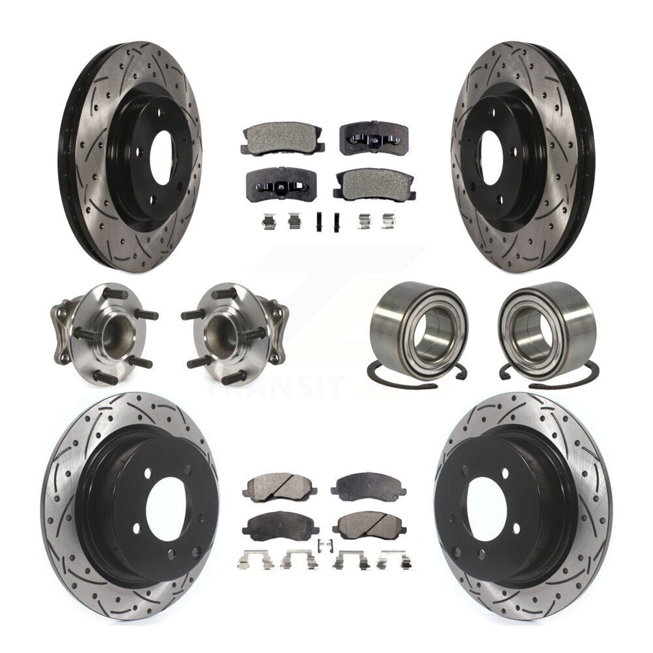 Front Rear Wheel Hub Bearings Assembly Coated Disc Brake Rotors And Semi-Metallic Pads Kit (10Pc) For Mitsubishi Outlander FWD with 2.4L KBB-107347