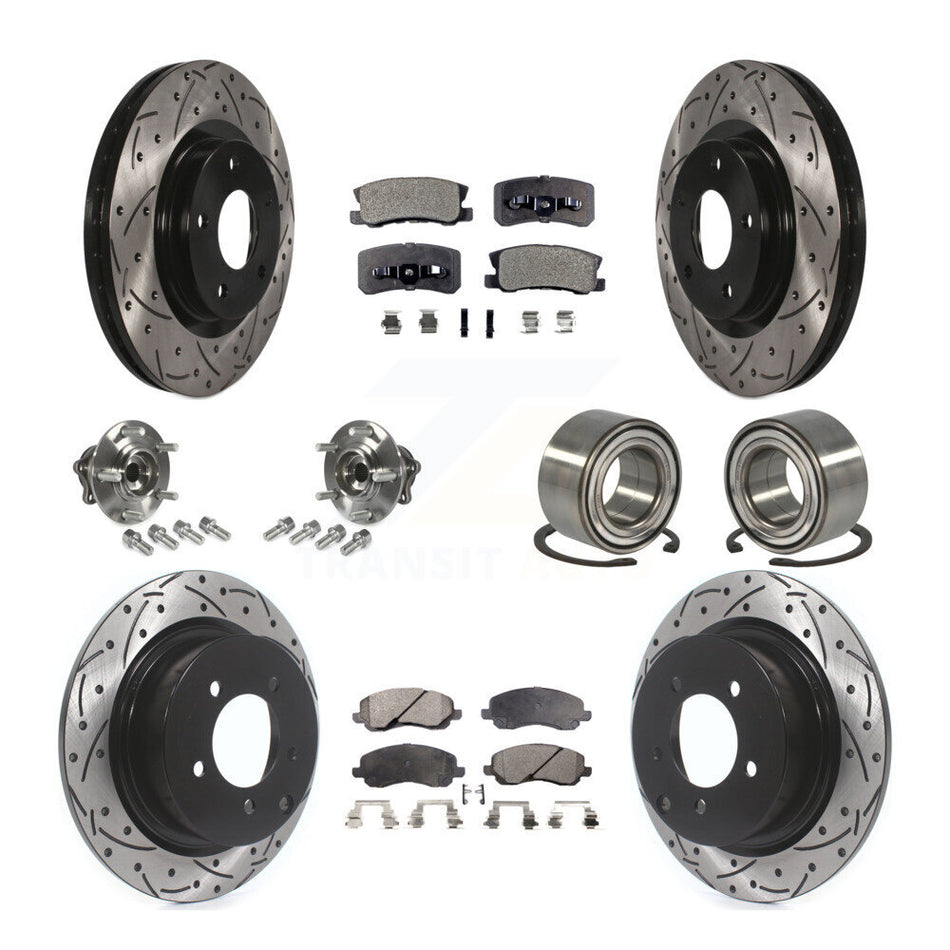 Front Rear Wheel Hub Bearings Assembly Coated Disc Brake Rotors And Semi-Metallic Pads Kit (10Pc) For Mitsubishi Outlander Without 7 Passenger Seating KBB-107349