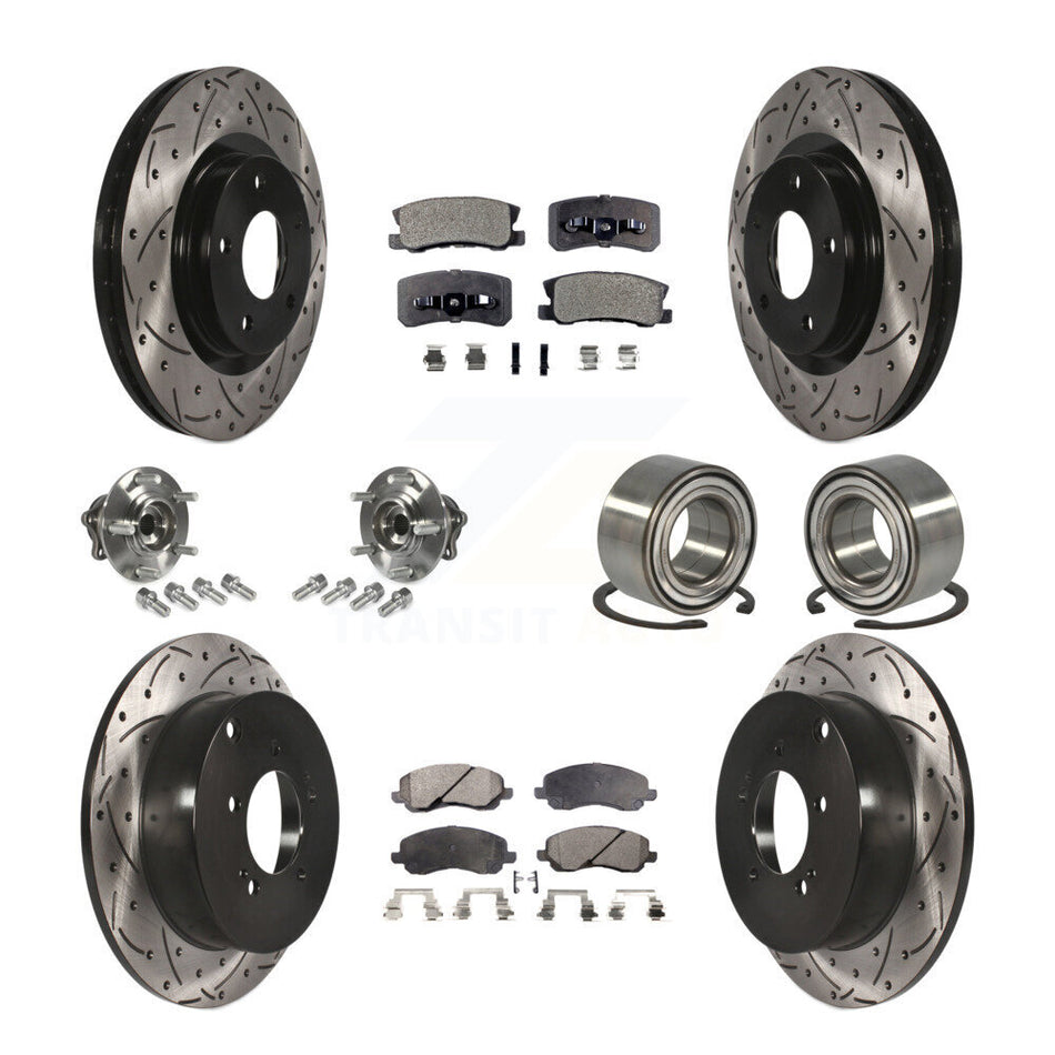 Front Rear Wheel Hub Bearings Assembly Coated Disc Brake Rotors And Semi-Metallic Pads Kit (10Pc) For Mitsubishi Outlander Without 7 Passenger Seating KBB-107351