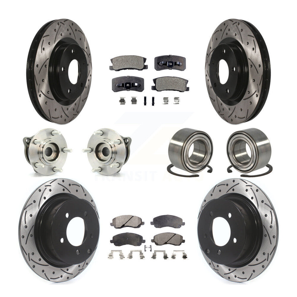 Front Rear Wheel Hub Bearings Assembly Coated Disc Brake Rotors And Semi-Metallic Pads Kit (10Pc) For Mitsubishi Outlander Sport KBB-107352