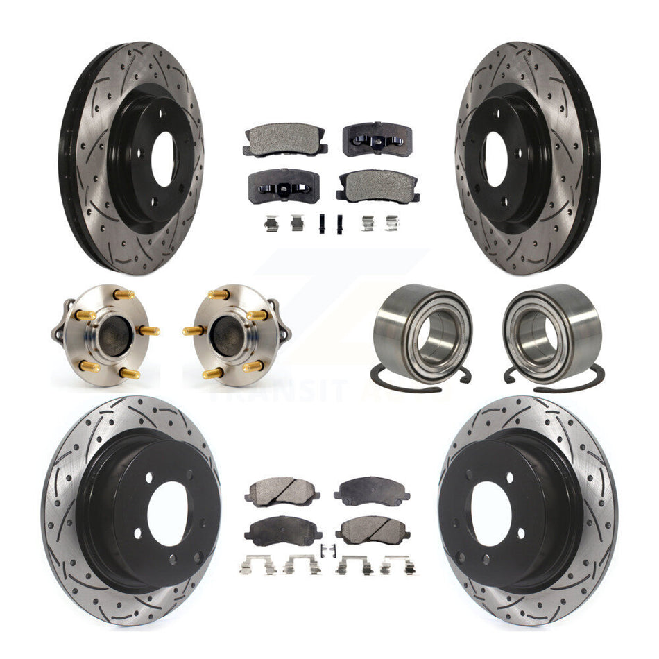 Front Rear Wheel Hub Bearings Assembly Coated Disc Brake Rotors And Semi-Metallic Pads Kit (10Pc) For Mitsubishi Lancer Outlander Sport KBB-107357