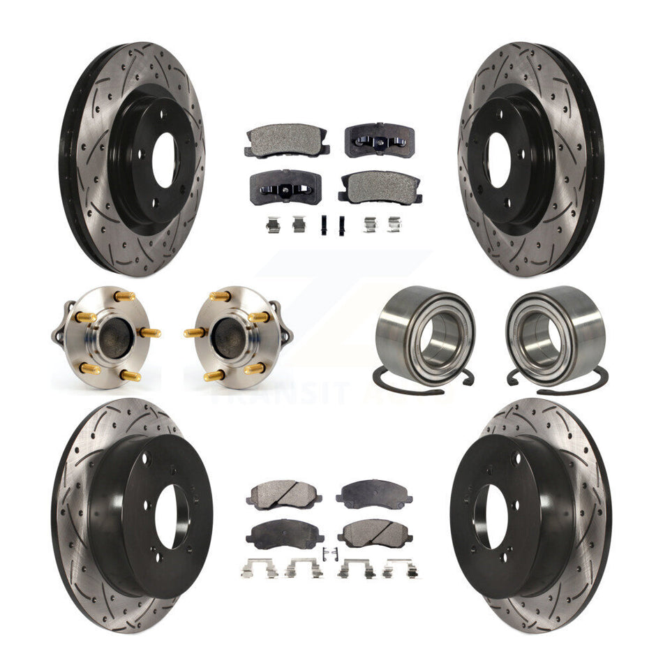 Front Rear Wheel Hub Bearings Assembly Coated Disc Brake Rotors And Semi-Metallic Pads Kit (10Pc) For 2011 Mitsubishi Outlander FWD with 3.0L Without 7 Passenger Seating KBB-107358