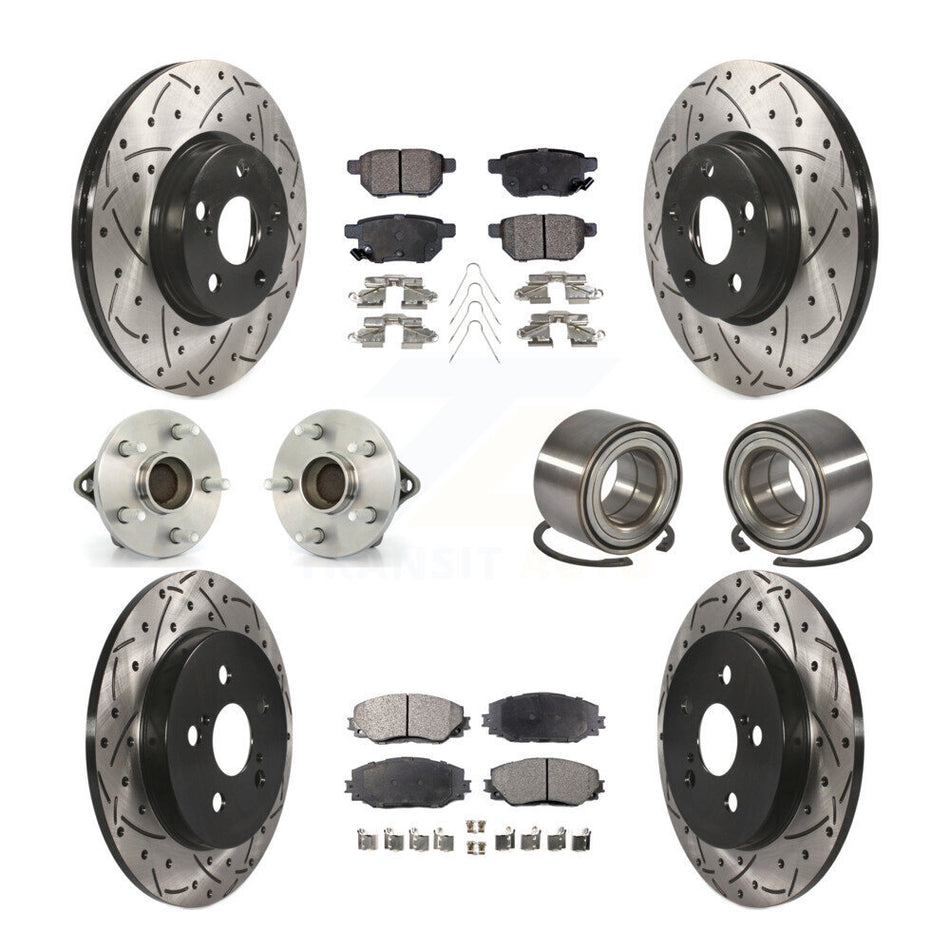 Front Rear Wheel Hub Bearings Assembly Coated Disc Brake Rotors And Semi-Metallic Pads Kit (10Pc) For Toyota Corolla Matrix Pontiac Vibe KBB-107359