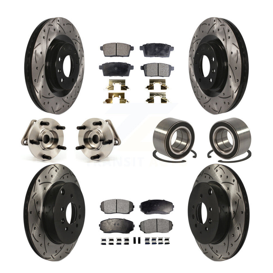 Front Rear Wheel Hub Bearings Assembly Coated Disc Brake Rotors And Semi-Metallic Pads Kit (10Pc) For 2007-2015 Mazda CX-9 AWD KBB-107369