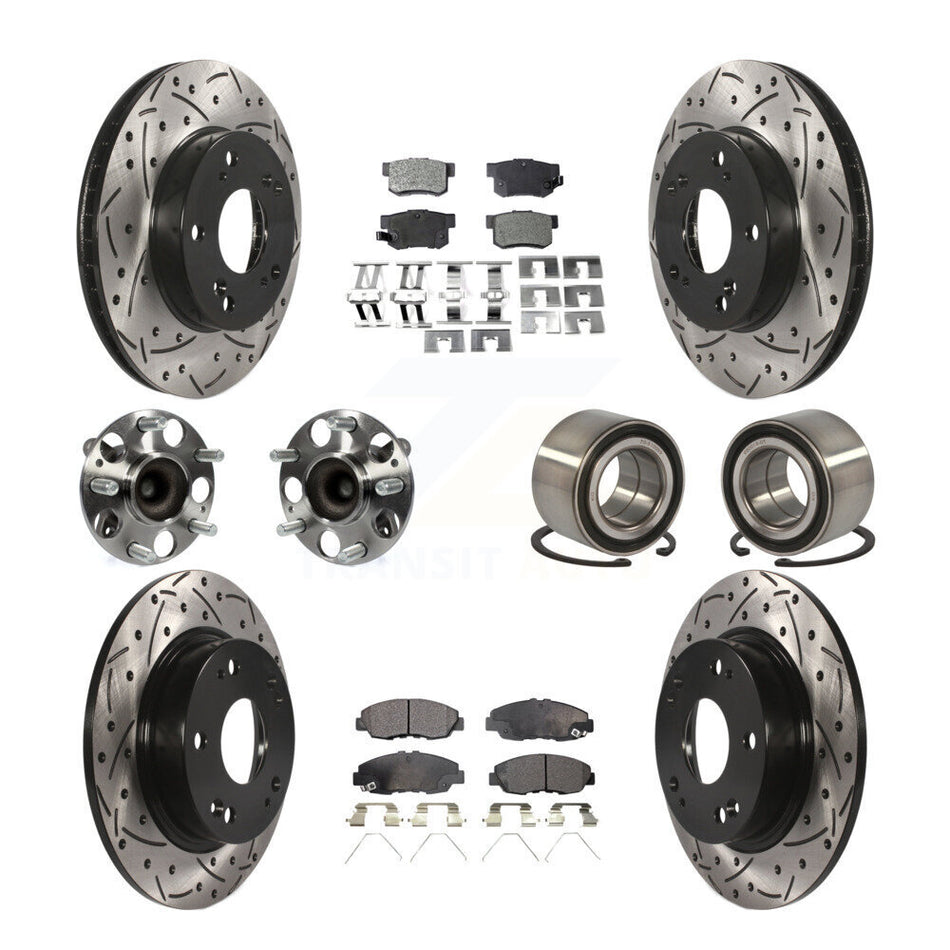 Front Rear Wheel Hub Bearings Assembly Coated Disc Brake Rotors And Semi-Metallic Pads Kit (10Pc) For Honda Civic KBB-107371