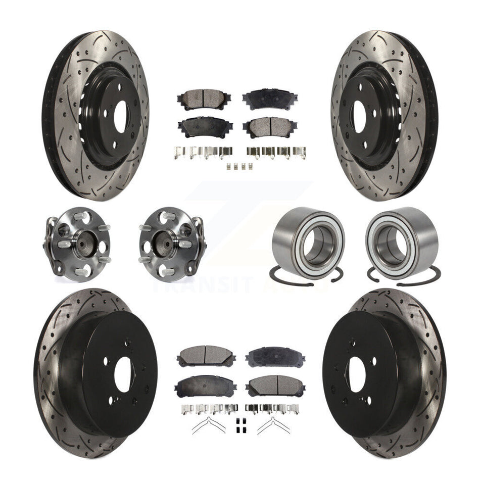 Front Rear Wheel Hub Bearings Assembly Coated Disc Brake Rotors And Semi-Metallic Pads Kit (10Pc) For 2011-2020 Toyota Sienna FWD KBB-107377